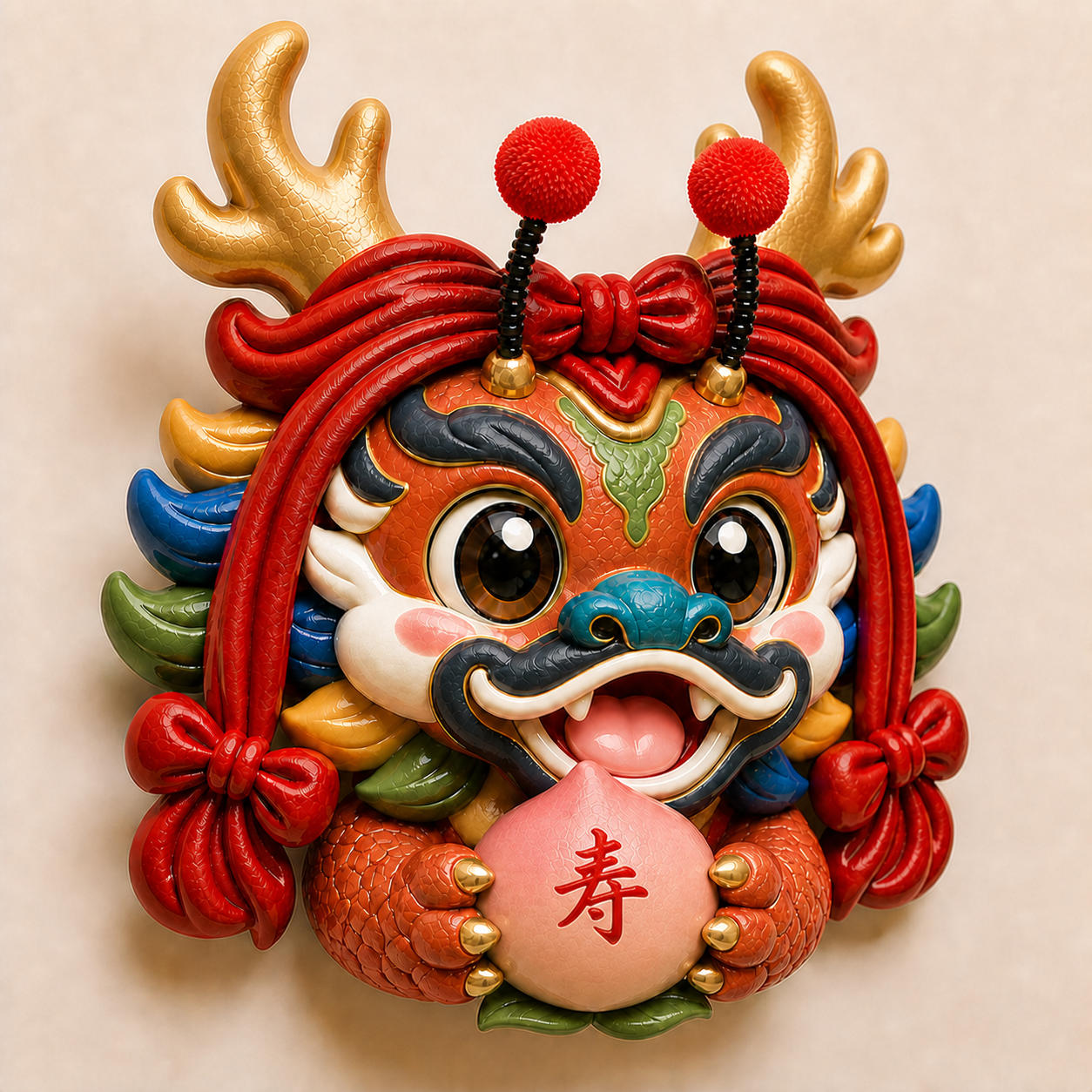 手捧寿桃的健康龙头