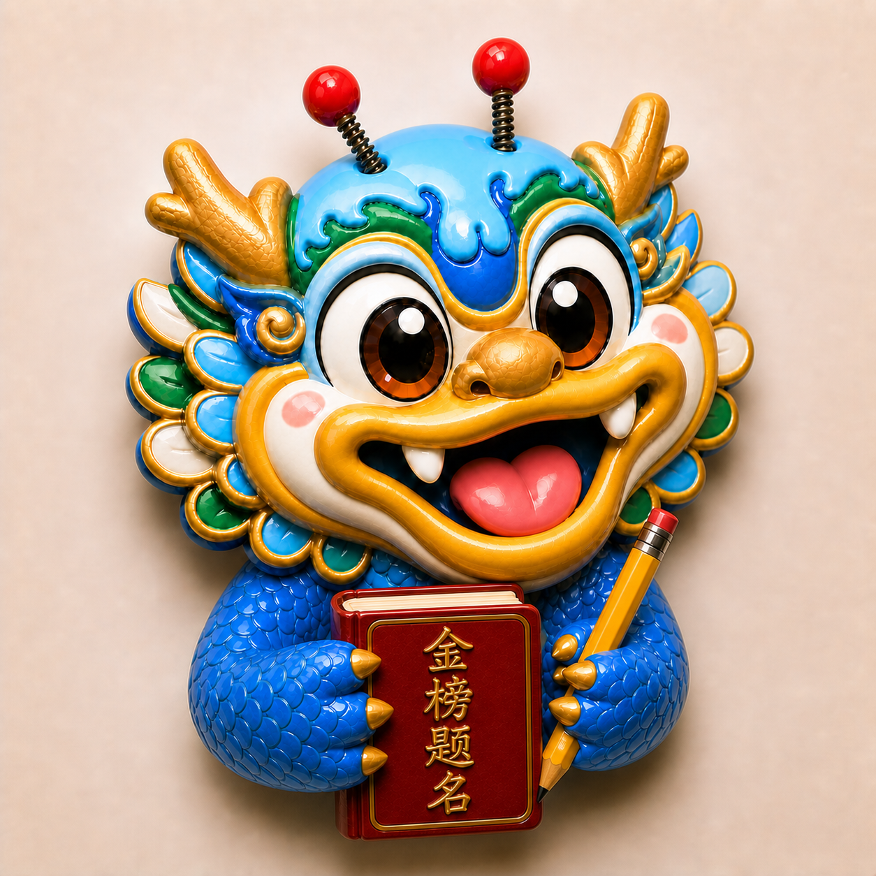 手捧书本和铅笔的学业龙头